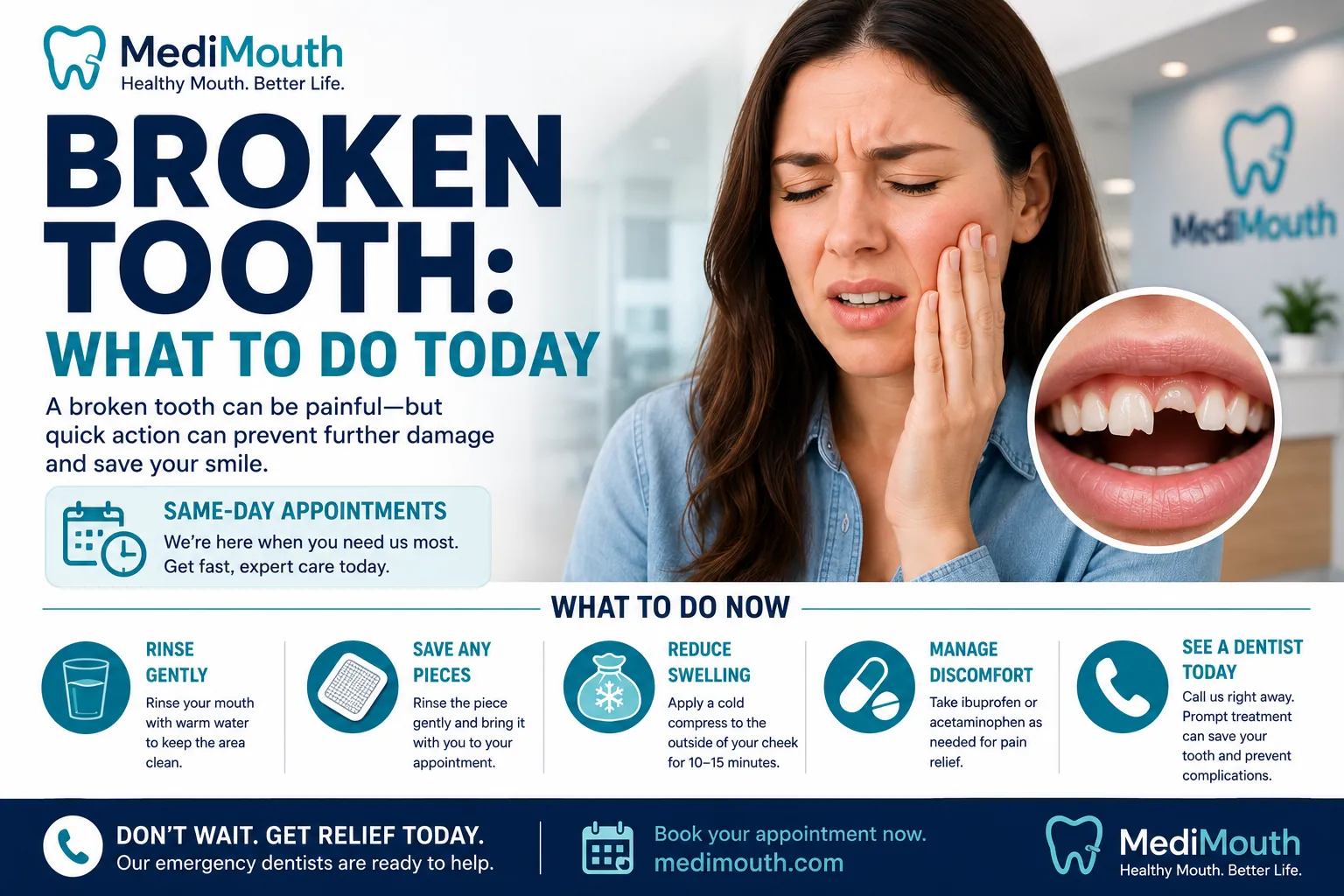 Broken Tooth Care — find dental care in Phoenix, Arizona with MediMouth